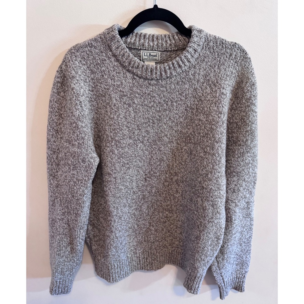 LL Bean Mens 100% Lambswool Crewneck Sweater Marled Oatmeal Brown 509750 M-REG